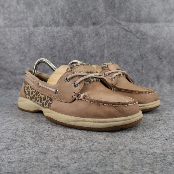 Sperry Shoes Women 9 Boat Loafer Angelfish Leather Leopard Nautical Preppy Brown - Picture 1 of 12